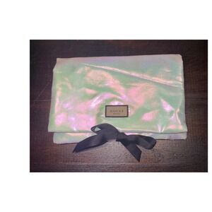 Gucci Beauty Iridescent Floral Makeup Pouch Green Pink Holographic Ribbon Clutch